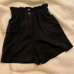 Black H&M High Waisted Paper Bag Shorts